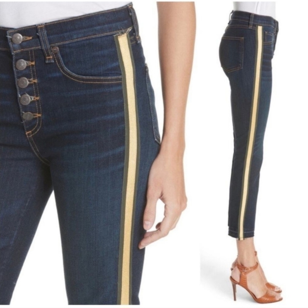 VERONICA BEARD‎ Debbie 10" Skinny Tuxedo Stripe Button Fly Jeans Size 27